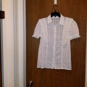 White Eyelet Trim Ruffle Blouse